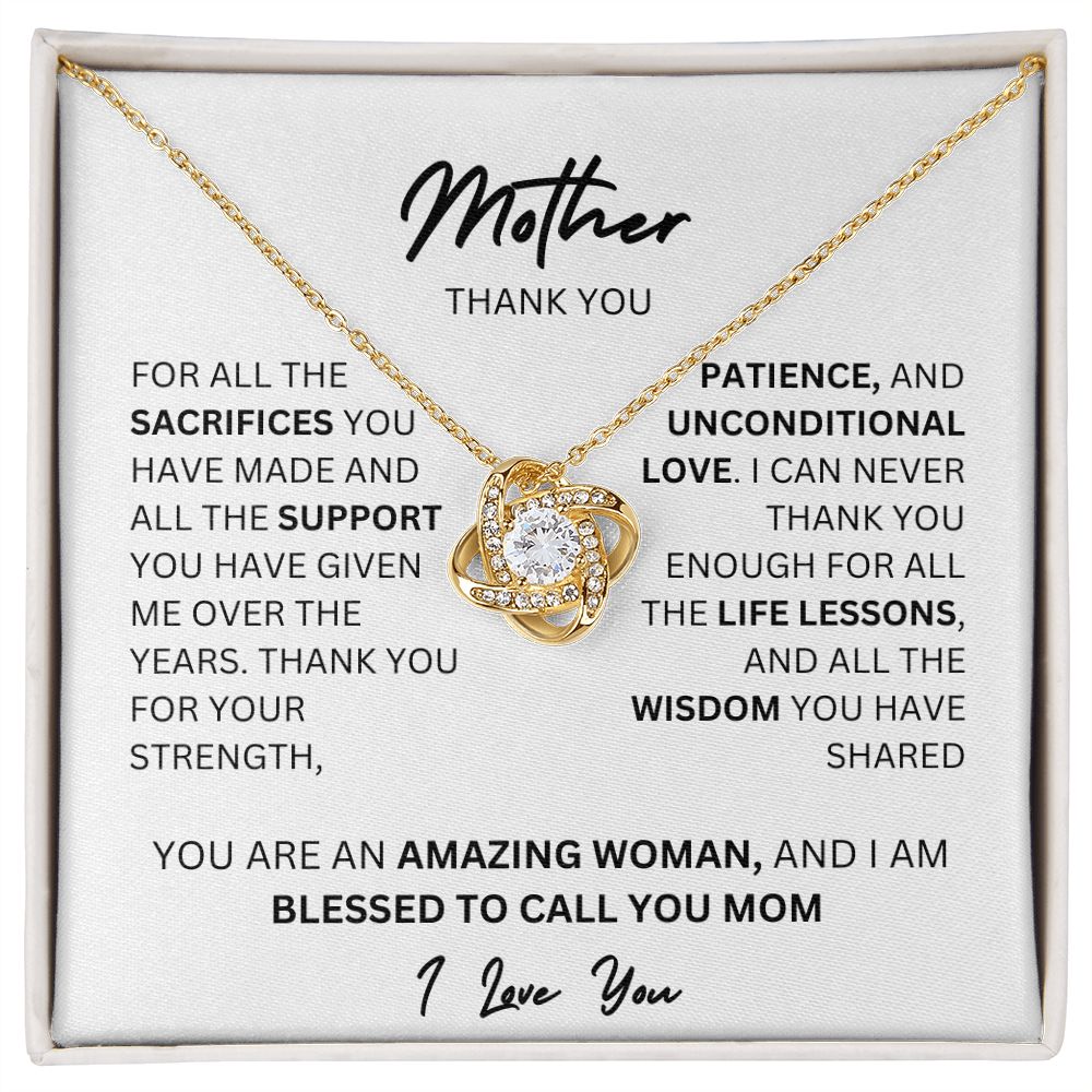 MOTHER THANK YOU, LOVE KNOT NECKLACE