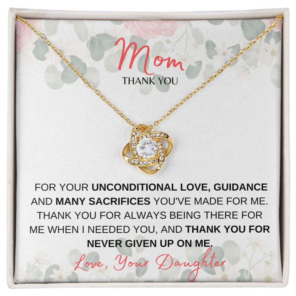 MOM THANK YOU, LOVE DAUGHTER PINK, LOVE KNOT NECKLACE