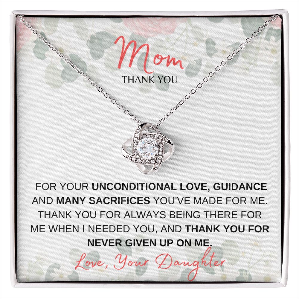 MOM THANK YOU, LOVE DAUGHTER PINK, LOVE KNOT NECKLACE