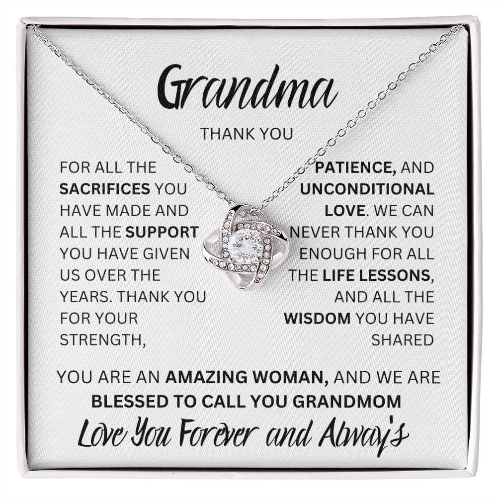 GRANDMA THANK YOU, LOVE FOREVER, LOVE KNOT NECKLACE