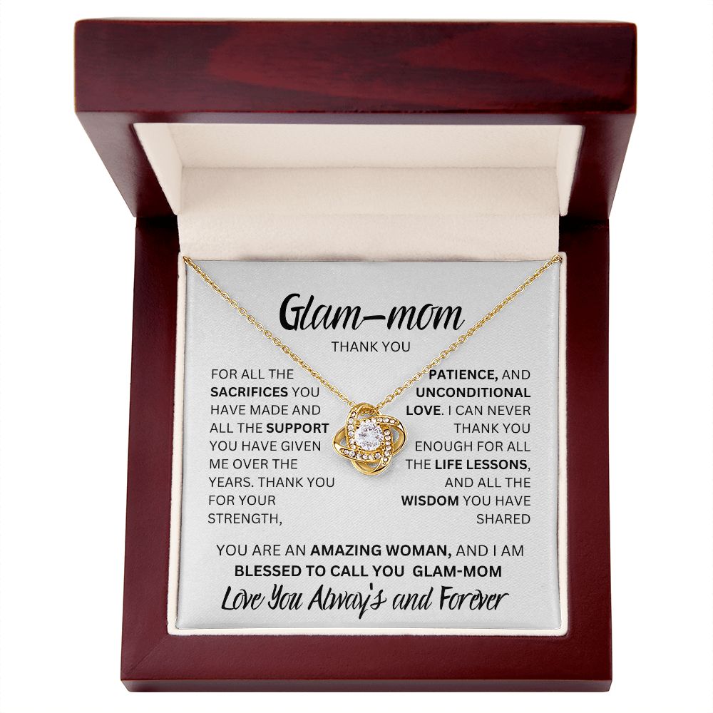 GLAM MOM THANK YOU, LOVE ALWAYS, LOVE KNOT NECKLACE