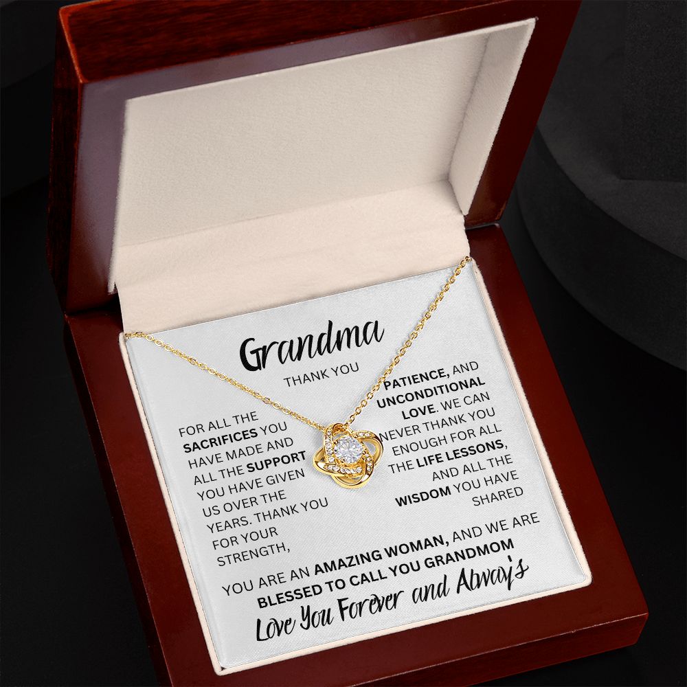 GRANDMA THANK YOU, LOVE FOREVER, LOVE KNOT NECKLACE