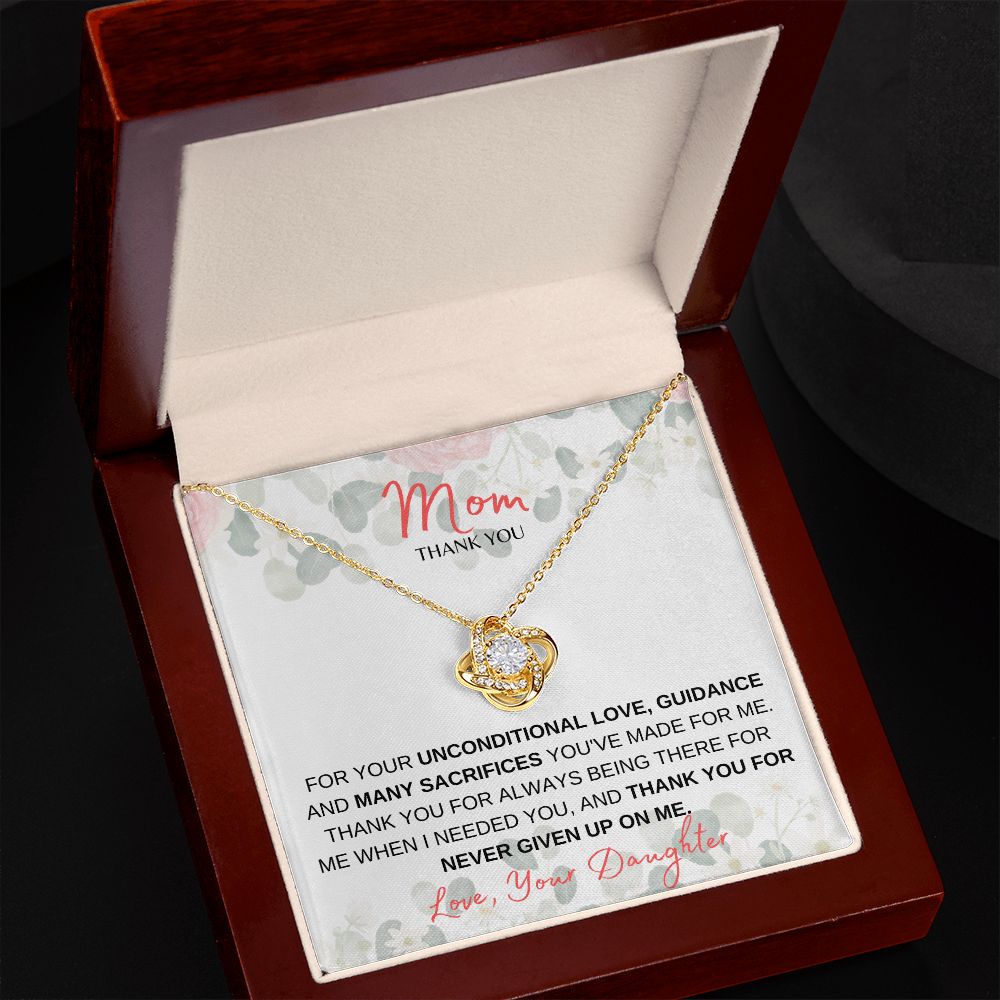 MOM THANK YOU, LOVE DAUGHTER PINK, LOVE KNOT NECKLACE