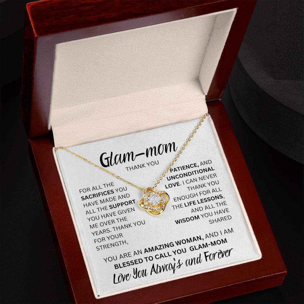 GLAM MOM THANK YOU, LOVE ALWAYS, LOVE KNOT NECKLACE