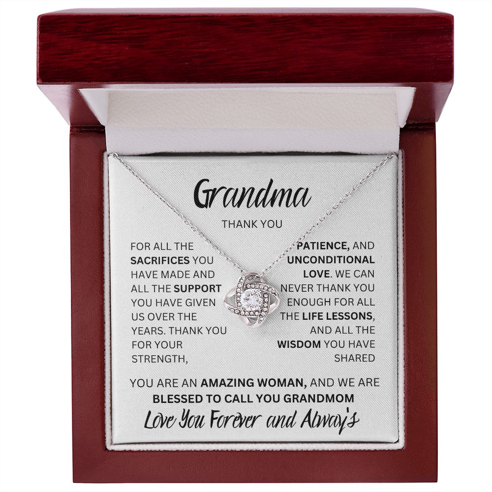 GRANDMA THANK YOU, LOVE FOREVER, LOVE KNOT NECKLACE