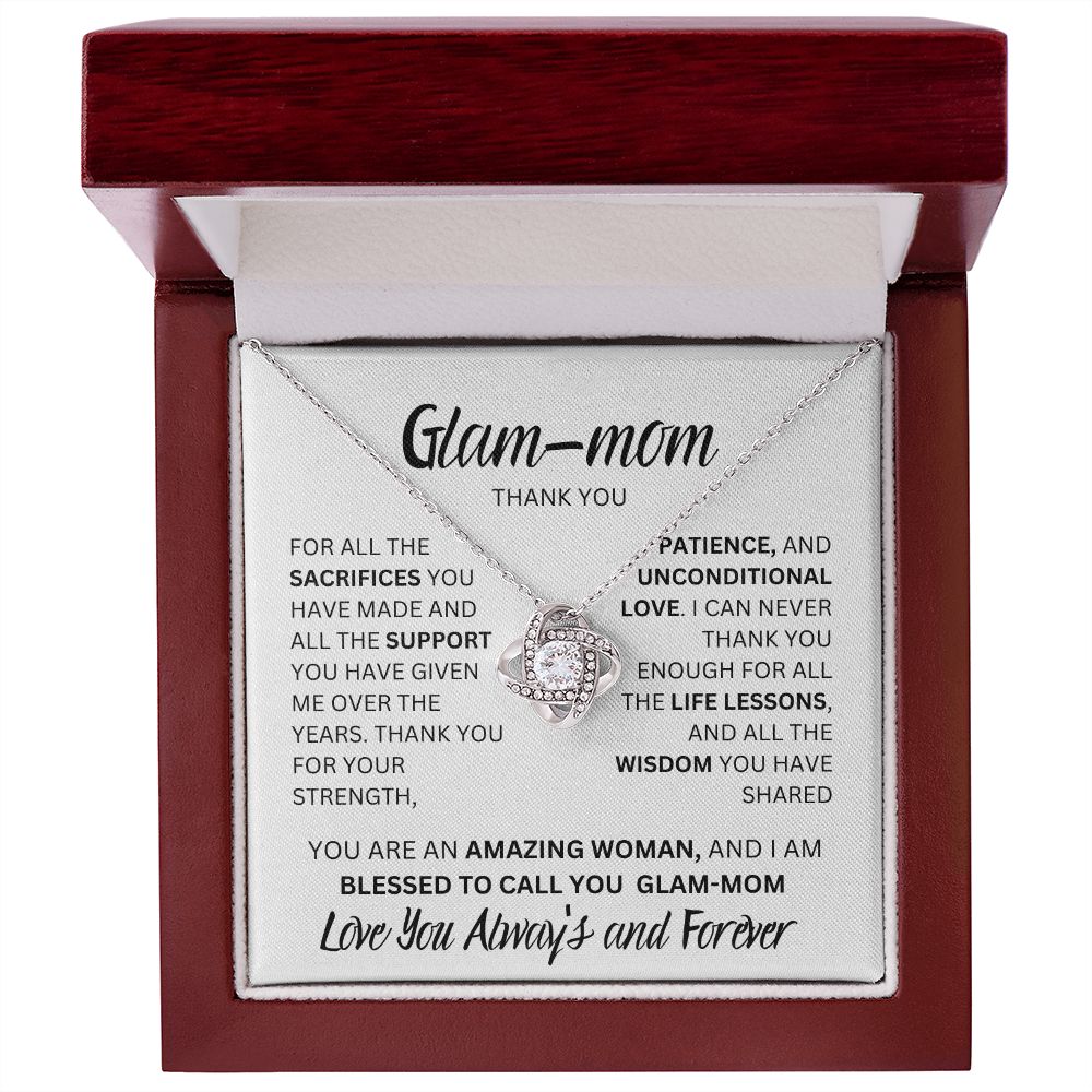 GLAM MOM THANK YOU, LOVE ALWAYS, LOVE KNOT NECKLACE