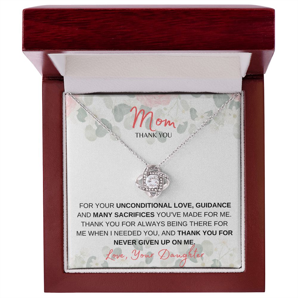 MOM THANK YOU, LOVE DAUGHTER PINK, LOVE KNOT NECKLACE