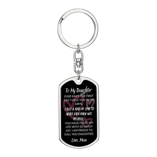 TO MY DAUGHTER, LOVE MOM, GRAPHIC DOG TAG KEYCHAIN