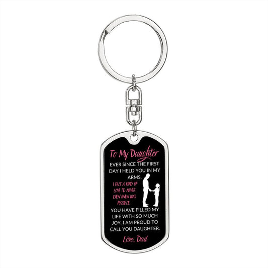 TO MY DAUGHTER, LOVE DAD, BLACK GRAPHIC DOG TAG KEYCHAIN