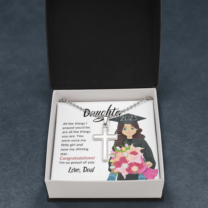 DAUGHTER, CONGRATULATIONS, LOVE DAD, CROSS NECKLACE