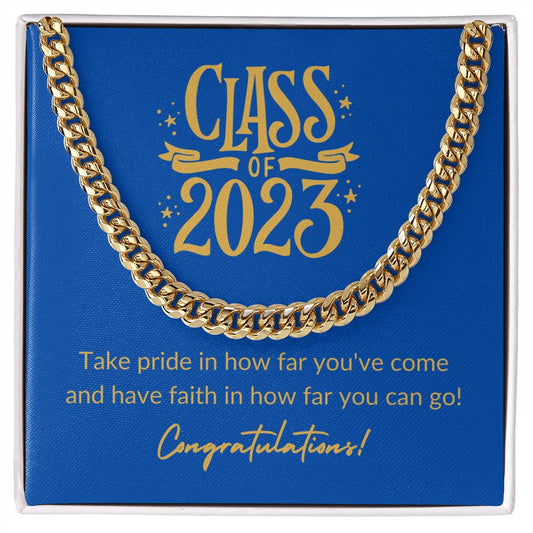 CLASS OF 2023 BLUE, CONCRATULATIONS, CUBAN LINK CHAIN