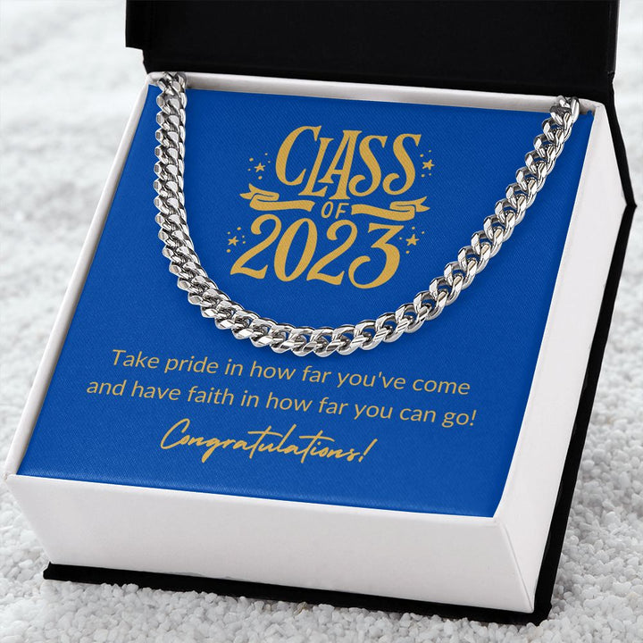 CLASS OF 2023 BLUE, CONCRATULATIONS, CUBAN LINK CHAIN