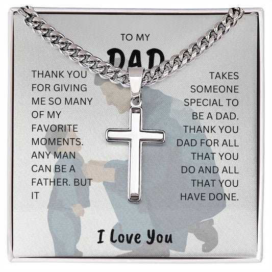 To My Dad, Thank You I Love You, Cuban Chain with Artisan Cross Necklace