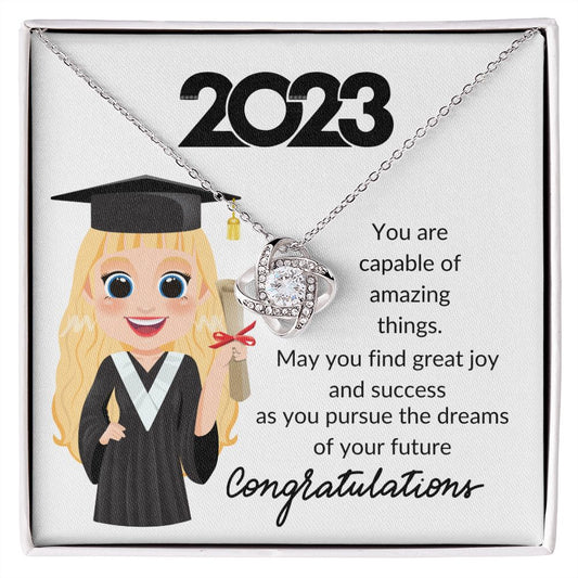 2023, YOU ARE CAPABLE, BLONDE HAIR, LOVE KNOT NECKLACE