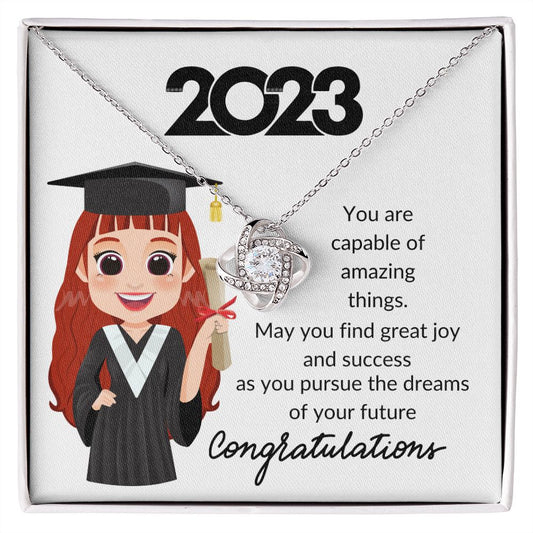 2023, YOU ARE CAPABLE, RED HEAD, LOVE KNOT NECKLACE