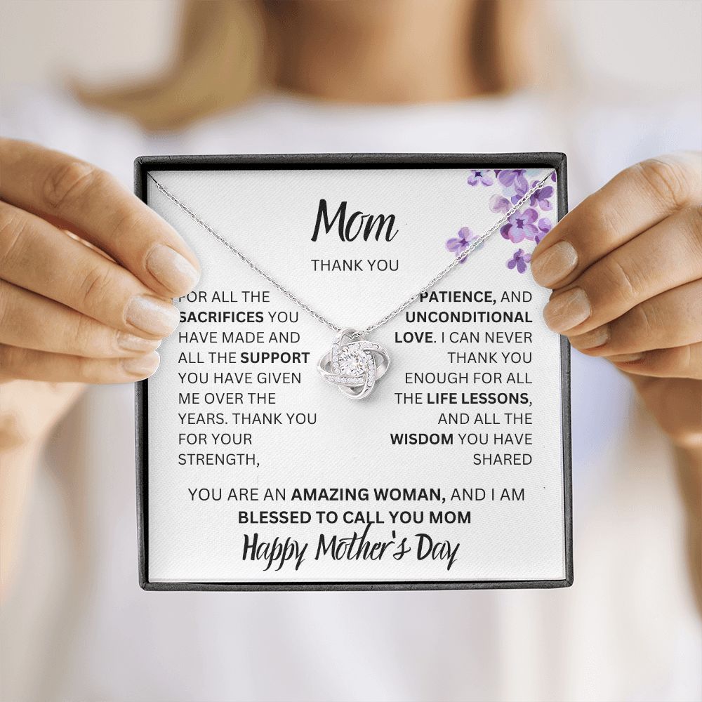 MOM THANK YOU, HAPPY MOTHERS DAY, LOVE KNOT NECKLACE