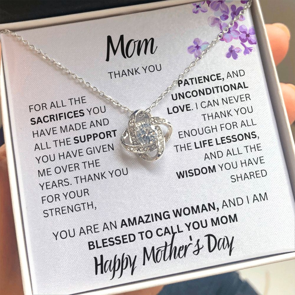 MOM THANK YOU, HAPPY MOTHERS DAY, LOVE KNOT NECKLACE