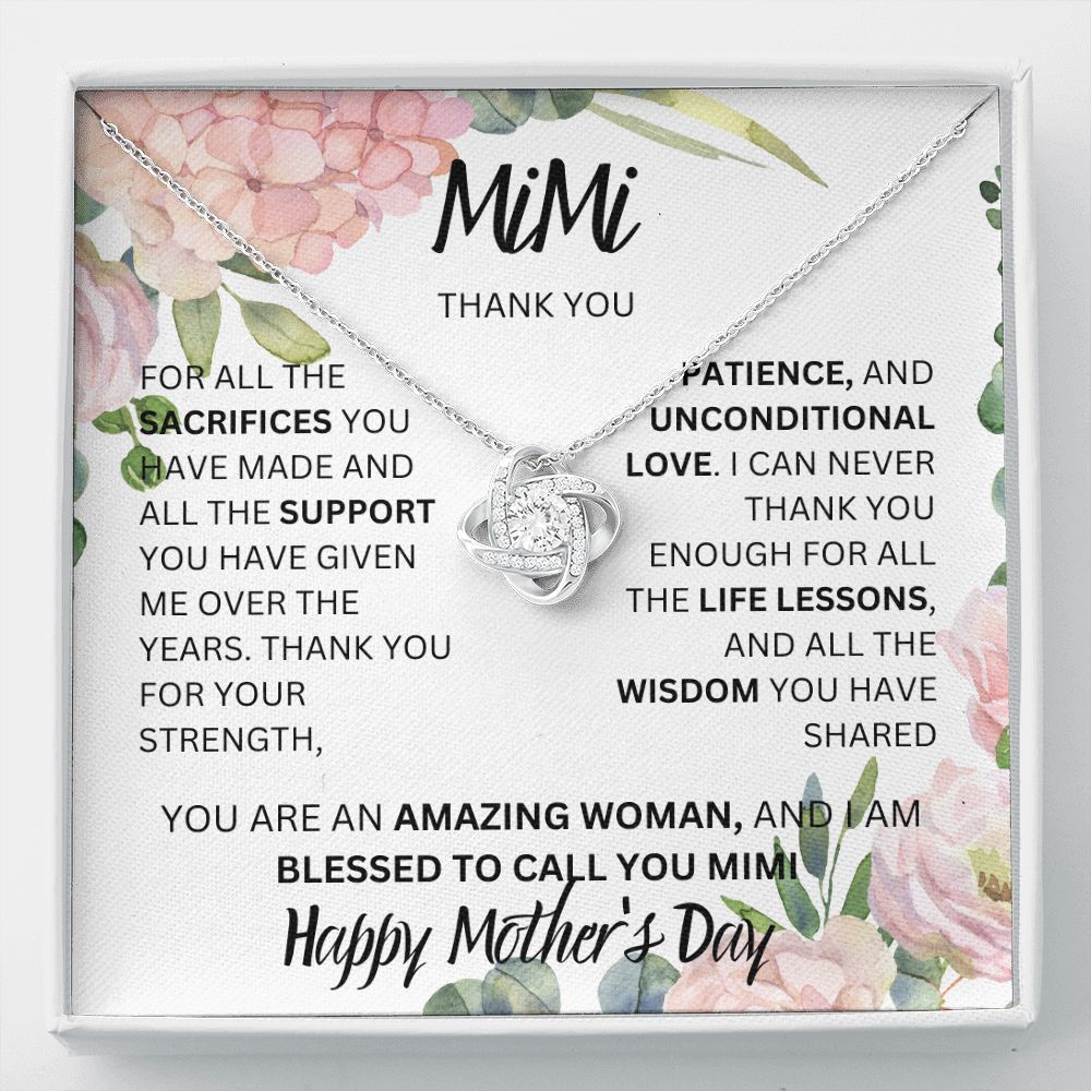 MIMI THANK YOU, HAPPY MOTHERS DAY, LOVE KNOT NECKLACE