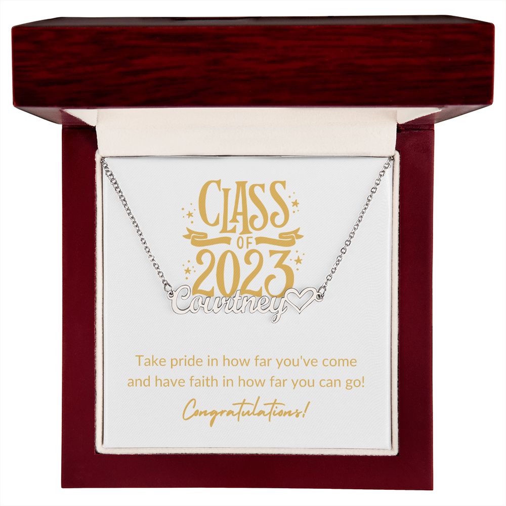 CLASS OF 2023, CONGRATULATIONS, HEART NAME NECKLACE