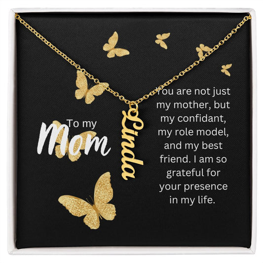 TO MY MOM, PERSONALIZED VERTICAL NAME NECKLACE