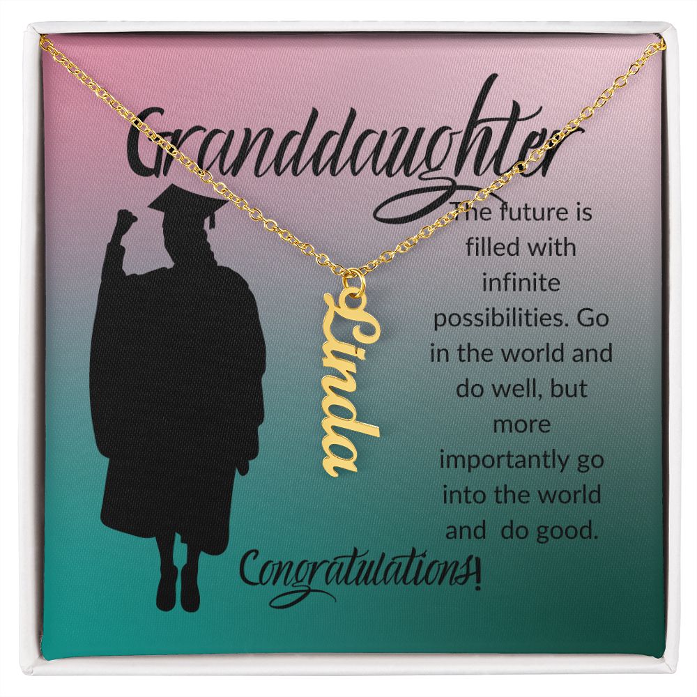 GRANDDAUGHTER, THE FUTURE IS FILLED, CONGRATS, PERSONALIZED VERTICAL  NAME NECKLACE