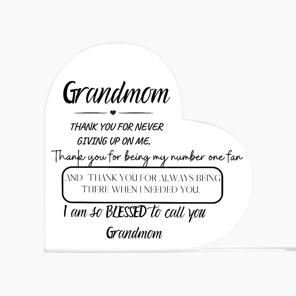 GRANDMOM THANK YOU, PRINTED HEART SHAPED ACRYLIC PLAQUE