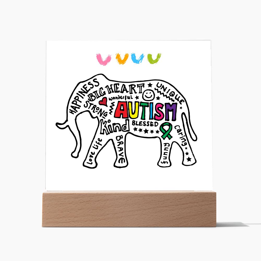 AUTISM ELEPHANT,  SQAURE ACRYLIC PLAQUE