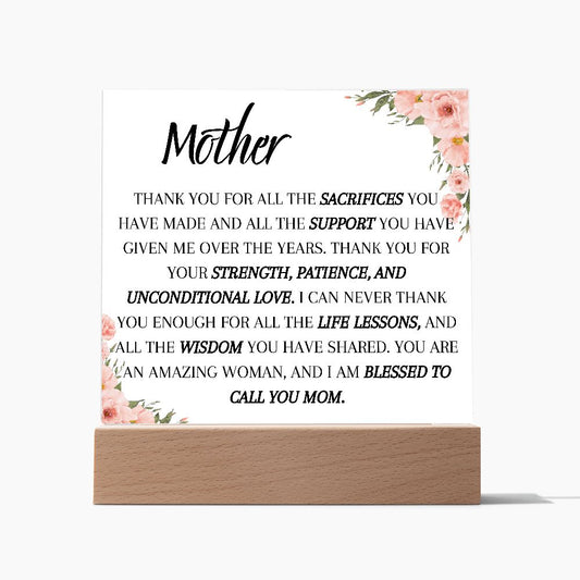 MOTHER THANK YOU, SQAURE ACRYLIC PLAQUE