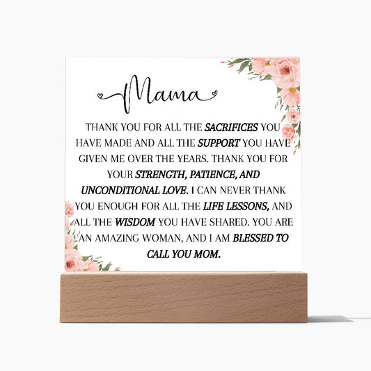MAMA, THANK YOU,  SQAURE ACRYLIC PLAQUE