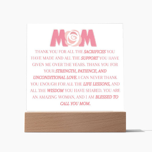 MOM THANK YOU,  SQAURE ACRYLIC PLAQUE