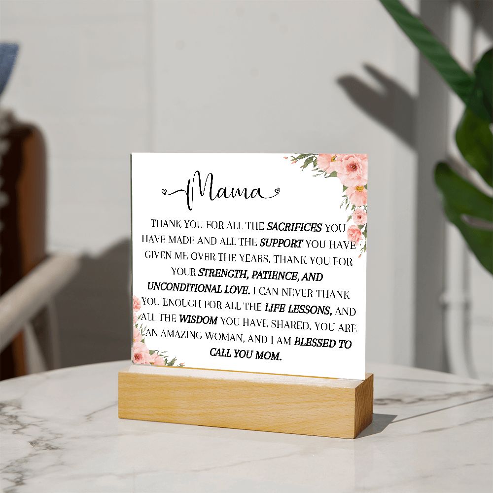 MAMA, THANK YOU,  SQAURE ACRYLIC PLAQUE