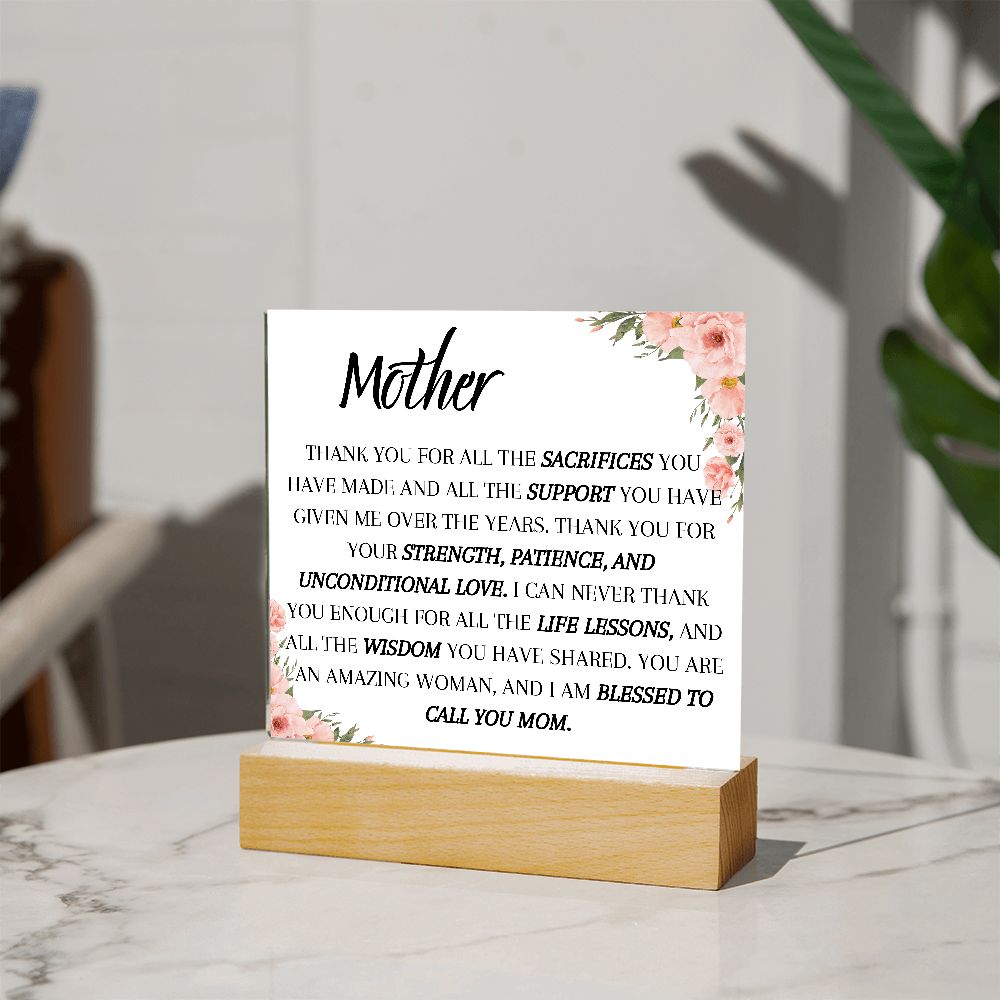 MOTHER THANK YOU, SQAURE ACRYLIC PLAQUE