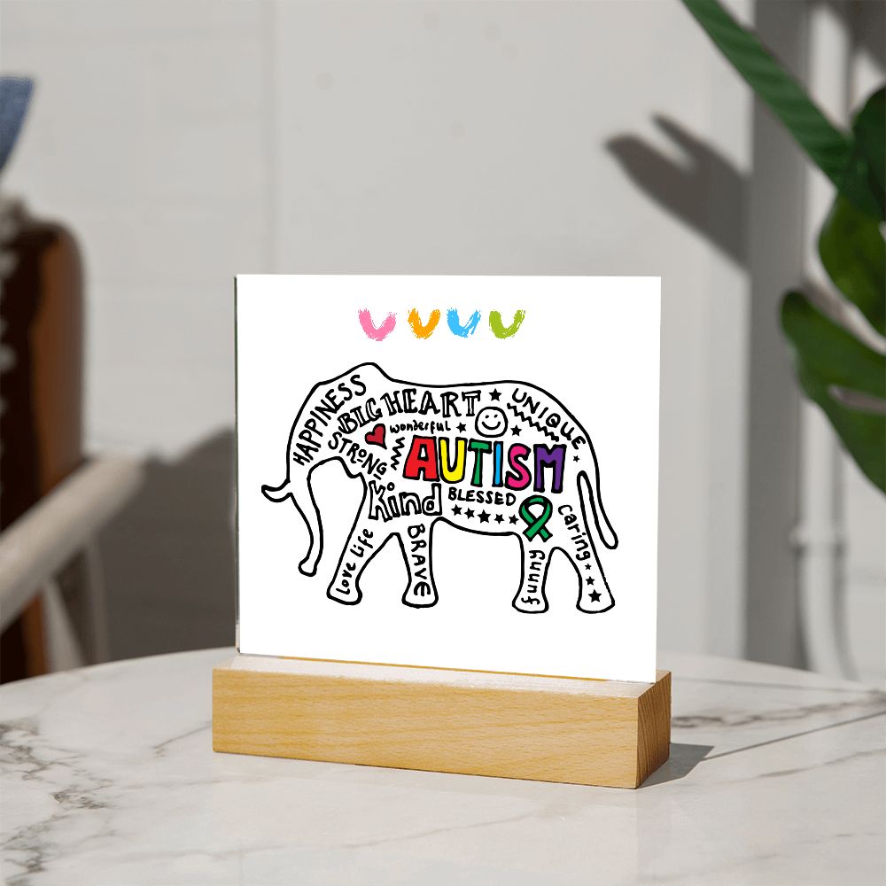 AUTISM ELEPHANT,  SQAURE ACRYLIC PLAQUE