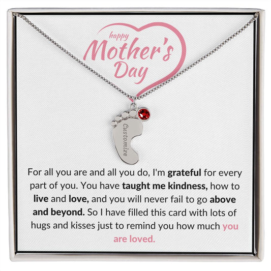 HAPPY MOTHERS DAY, YOU ARE LOVED, CUSTOM BABY FEET NECKLACE WITH BIRTHSTONE