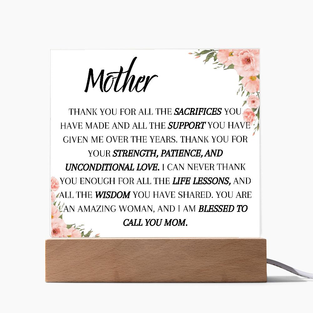 MOTHER THANK YOU, SQAURE ACRYLIC PLAQUE