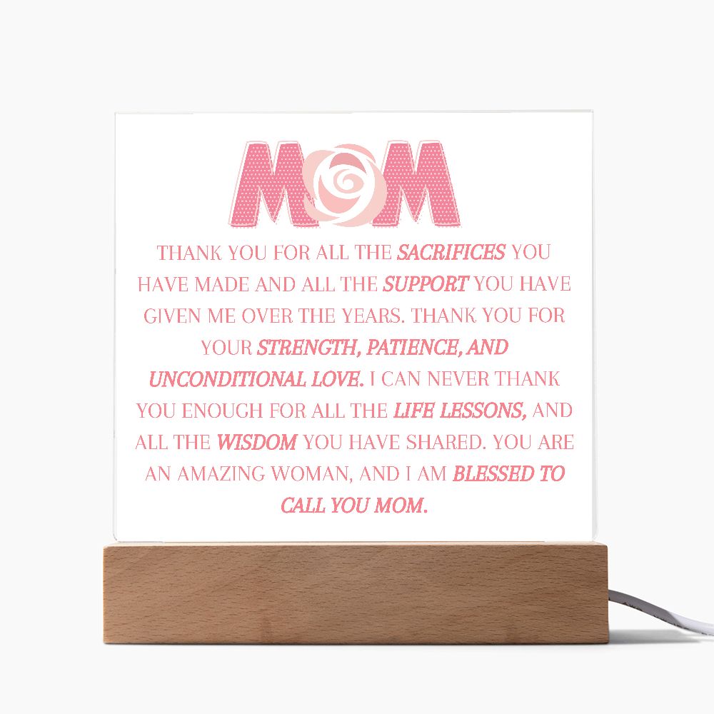 MOM THANK YOU,  SQAURE ACRYLIC PLAQUE