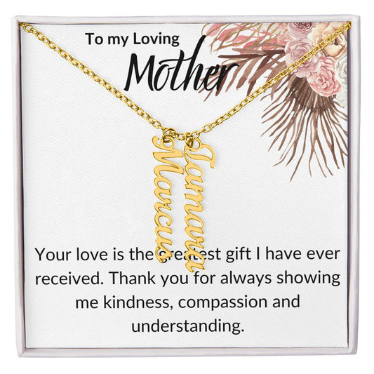 To My Loving Mother flowers Multi-Name Necklace Available in 2, 3 or 4 Names