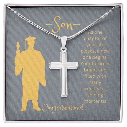 SON, AS ONE CHAPTER CLOSES, CONGRATULATIONS, CROSS NECKLACE