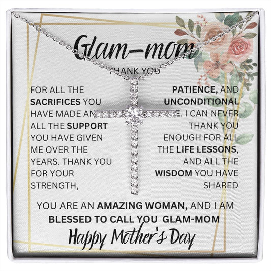 GLAM MOM, HAPPY MOTHERS DAY, CROSS NECKLACE