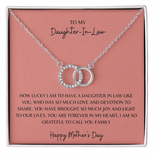 TO MY DAUGHTER IN LAW, HAPPY MOTHERS DAY PINK, PERFECT PAIR NECKLACE