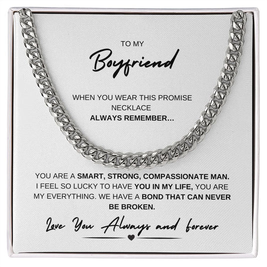 TO MY BOYFRIEND PROMISE NECKLACE, LOVE ALWAYS, CUBAN LINK CHAIN