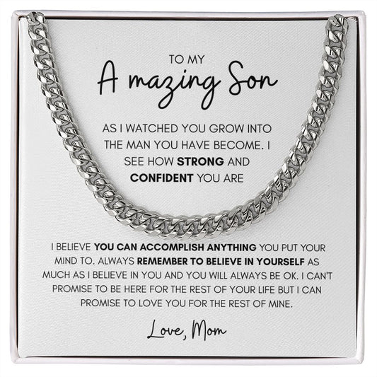 TO MY AMAZING SON, LOVE MOM, CUBAN LINK CHAIN