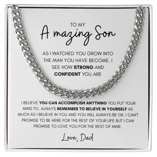 TO MY AMAZING SON, LOVE DAD, CUBAN LINK CHAIN