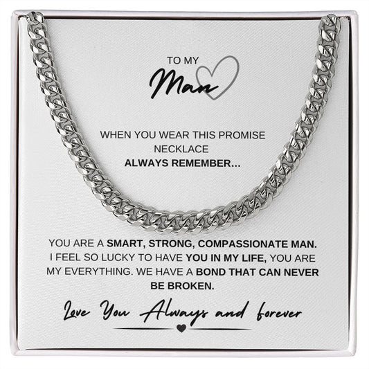 TO MY MAN, PROMISE NECKLACE, LOVE ALWAYS, CUBAN LINK CHAIN
