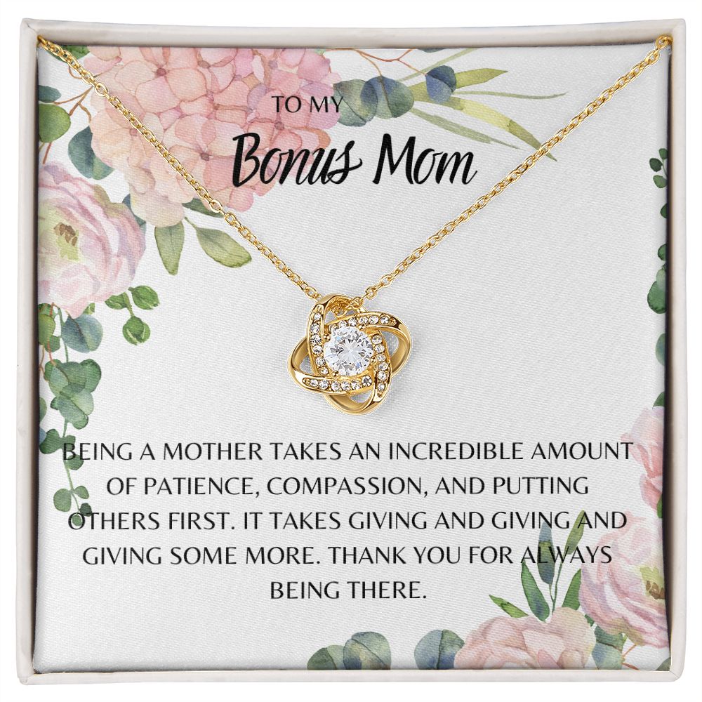 TO MY BONUS MOM FLORAL, LOVE KNOT NECKLACE