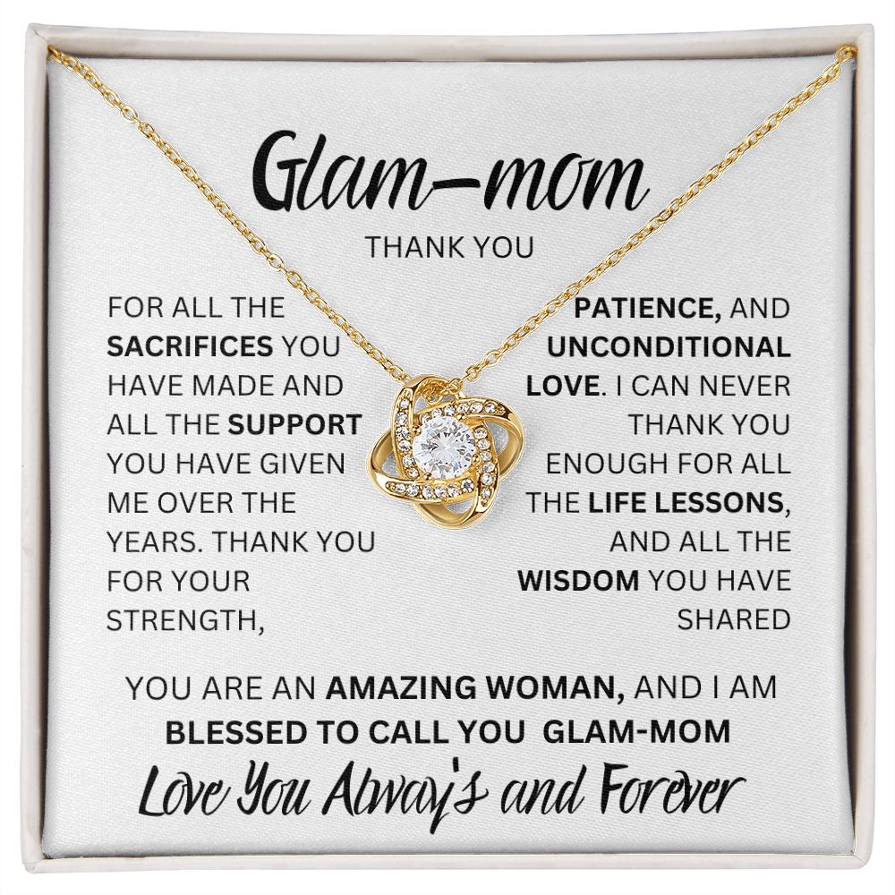 GLAM MOM THANK YOU, LOVE ALWAYS, LOVE KNOT NECKLACE