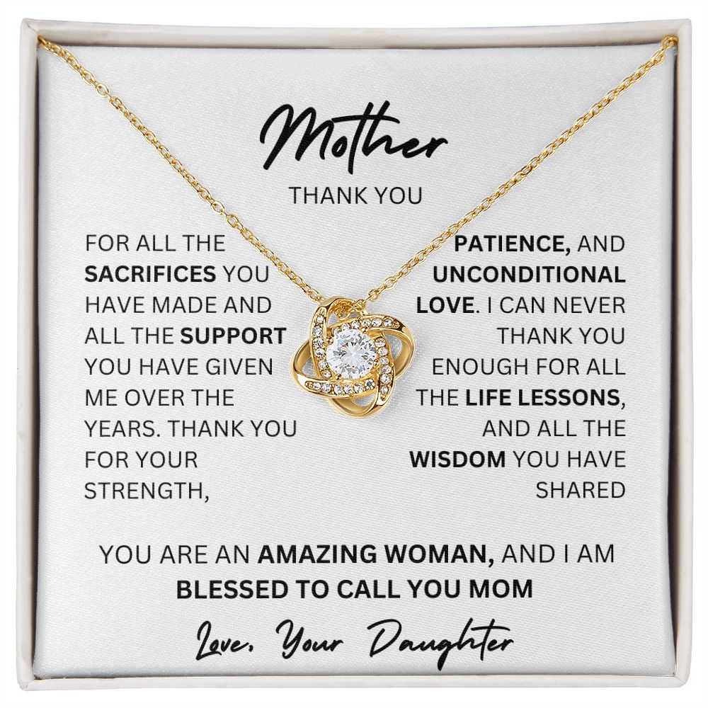 MOTHER THANK YOU, LOVE KNOT NECKLACE