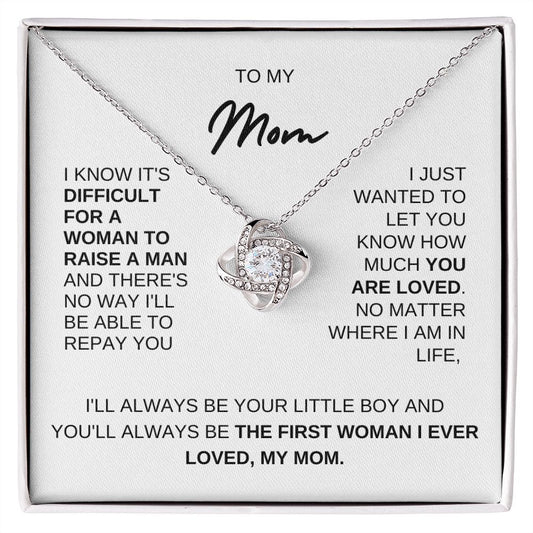 TO MY MOM, FROM SON, LOVE KNOT NECKLACE