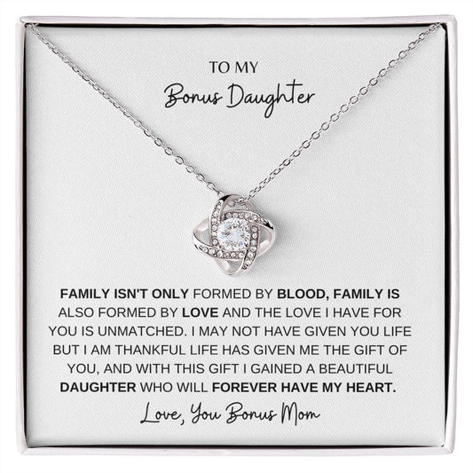 To My Bonus Daughter, Love Your Bonus Mom, Love Knot Necklace
