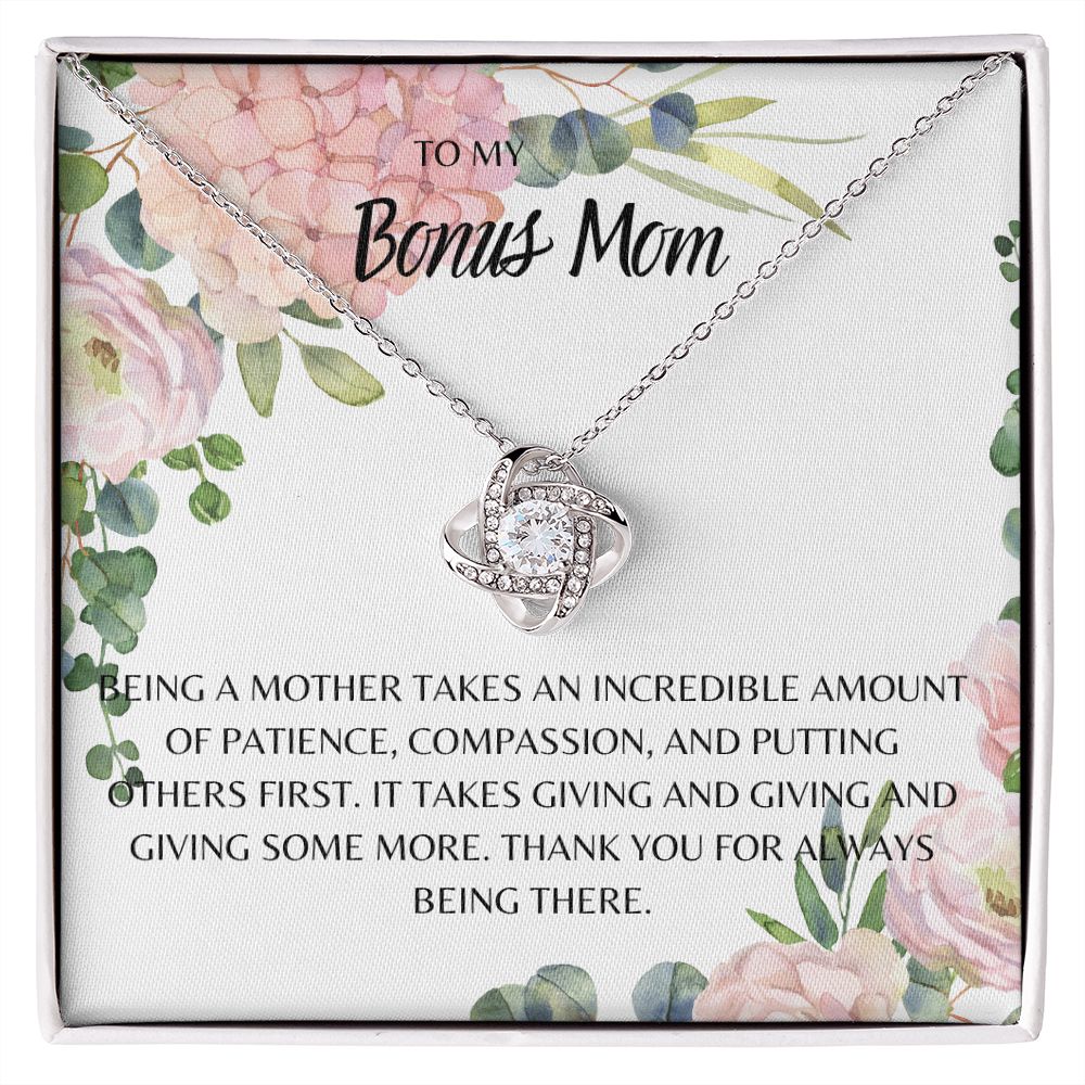 TO MY BONUS MOM FLORAL, LOVE KNOT NECKLACE